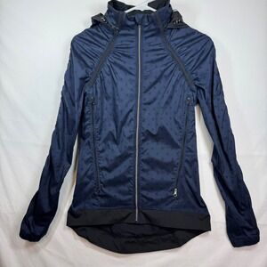 Lululemon Gather & Sprint Hooded Running Windbreaker Jacket Polka Dot Blue Sz 4